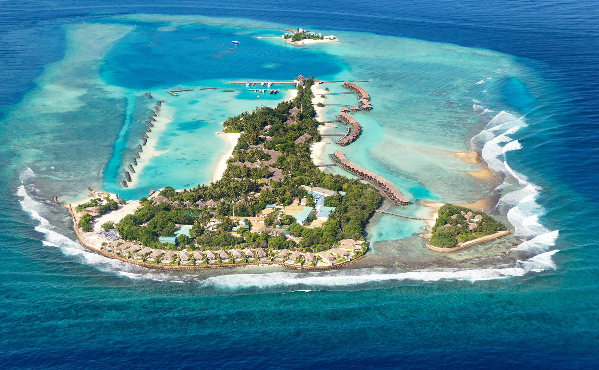 Maldives sea island from air